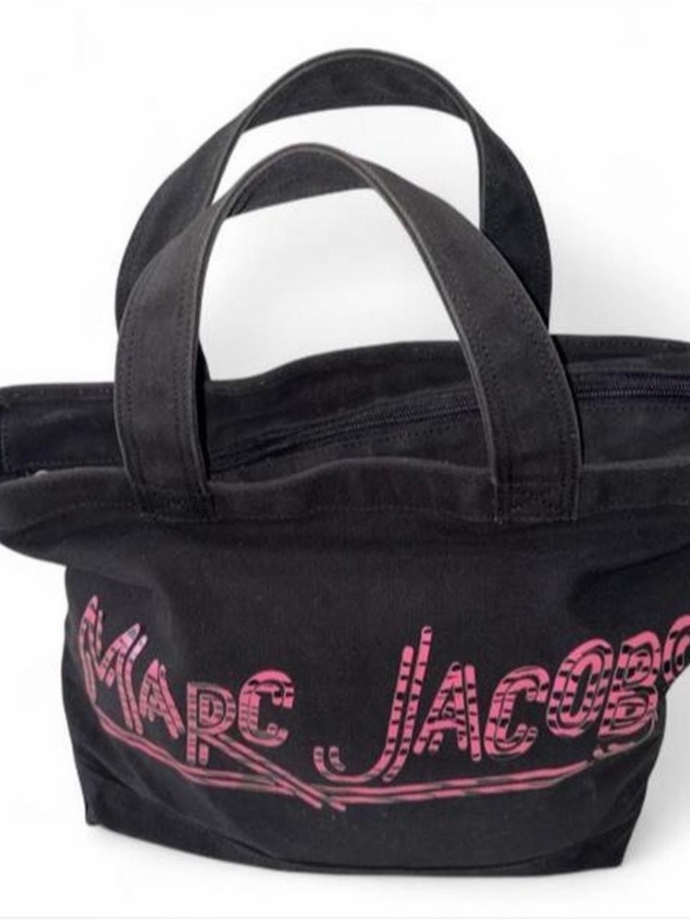 Marc Jacobs Black Tote with Pink Logo Print